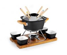 H&H Fondue-Set für 6 Personen, mit 4 Keramikschüsseln, Schwarz, 15 Stück
