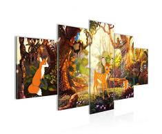 Bilder Kinderzimmer Wald Tiere Wandbild 200 x 100 cm Vlies - Leinwand Bild XXL Format Wandbilder Wohnzimmer Wohnung Deko Kunstdrucke Orang 5 Teilig - MADE IN GERMANY - Fertig zum Aufhängen 022751a