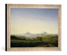 Gerahmtes Bild von Caspar David Friedrich Böhmische Landschaft mit dem Milleschauer, Kunstdruck im hochwertigen handgefertigten Bilder-Rahmen, 40x30 cm, Silber Raya