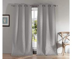 Kelvin Montgomery Vorhang mit Ösen, solide Leinen, strukturiert, verdunkelnd, für Wohnzimmer und Schlafzimmer, Set mit 2 Paneelen, 96,5 cm B x 243,8 cm L, Silber