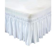 MD Home Deko- und Bett Rock – Drei Stoff Um Seiten Seidig Weich und Falten Free Classic Stylischen Look in Ihrem Schlafzimmer – Poly Baumwolle Elastic Staub Rüschen King - 9 inch weiß