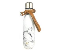 ARC Fitness Project Wasserflasche, doppelwandig, Vakuum-Isolierung, Edelstahl, auslaufsicher, kein Schwitzen, Weiß Marmor W/Gurt