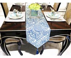 NikiCains Kommode Schals und Läufer für Schlafzimmer, Strukturierte Bestickt Muster, Tischläufer Home Dekoration Zubehör 13*96 Marineblau