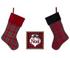 Tartan Buffalo Plaid Weihnachtsstrümpfe mit Noel Tischdekoration, Rot und Schwarz
