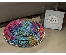 Hemsi-77 Mandala Art Bohemian Yoga Decor Boden Kissenbezug – 81,3 cm – Rund Boden Kissen Pouf Bezug – Handbedruckte Bio-Baumwolle von Colorful (Multi)