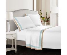 Casabolaj Shading Hotel Collection Bettlaken-Set, 4-teilig, 100 % ägyptischer Baumwollsatin, Fadenzahl 400, luxuriös, modernes Bettwäsche-Set für King-Size-Bett – Bordüre in Kontrastfarbe Silber/Grau Queen Corna