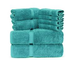 Luxus Spa- und Hotel Qualität Premium Türkisch 8 Stück Handtuch-Set (2 x Duschtücher, 2 x Handtücher, 4 x Waschlappen), baumwolle, aqua, 8 Pieces Towel Set