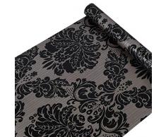 GLOW4U Selbstklebendes Vinyl Deko schwarz Damast Kontakt Papier für Schränke Tür Blattmuster Schublade Kommode Wandtattoo Aufkleber (45 x 500,4 cm)