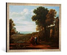 Gerahmtes Bild von Claude Lorrain Landschaft mit Christus auf dem Weg nach Emmaus, Kunstdruck im hochwertigen handgefertigten Bilder-Rahmen, 70x50 cm, Silber Raya