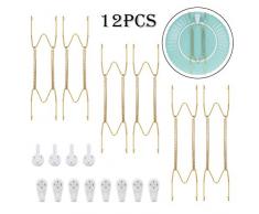 Vankcp 12 Stück Wandteller Kleiderbügel 15,2 cm / 20,3 cm / 25,4 cm unsichtbare vertikale Tellerhalter mit 12 Stück Wandhaken für dekorative Teller, antike Teller und Kunst