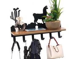 QILICHZ Wandregal Wandregal Garderobe Garderobe Wandhaken Wandmontage mit 6 Metallhaken für Flur, Badezimmer, Wohnzimmer, Schlafzimmer, Schwarz