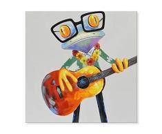 JAPO ART Japo Modern Art Animal 100% handgemalte Ölgemälde mit gedehnt Rahmen Wand, für Wohnzimmer Bereit Zum Aufhängen 24 x 24 inch Frog and Guitar
