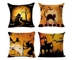 BPFY 4 Stück Happy Halloween Kissenbezüge 45,7 x 45,7 cm Baumwolle Leinen schwarz Katzen Sofa Home Decor Werfen Kissen Fall Kissen