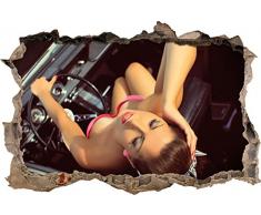 Pixxprint 3D_WD_2857_62x42 Frau im Auto Rockabilly retro Style Wanddurchbruch 3D Wandtattoo, Vinyl, bunt, 62 x 42 x 0,02 cm