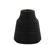 Benzara BM180602 Runde Vase aus Keramik, gekämmt, Schwarz