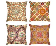 Suesoso Dekokissenbezug, 45,7 x 45,7 cm, 4er-Set mit Ethnischen Mandala-Ornamenten, Kissenbezug, dekorativ, Heimdekoration, schönes Geschenk, Garten, Sofa, Bett, Auto 20 x 20 Retro Floral Mandala