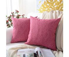 MERNETTE Dekorativer quadratischer Kissenbezug aus Baumwollleinen-Mischgewebe, Dekoration, für Sofa, Couch Bett, Stuhl 20x20 rosa/Purpur