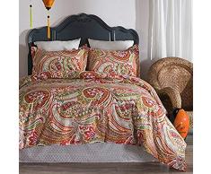 North End Decor Pomegranate Paisley Wendebettwäsche, 100% Baumwolle, 3-teilig, für King-Size-Bett, 110 x 244 cm, Orange