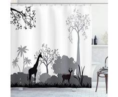 ambesonne Wohnungs Decor Kollektion, Silhouette of Libellen, Bienen und Schmetterlinge fliegen alle über die Blumen Spring Polyester-Thema,-Badezimmer Dusche Vorhang-Set mit Haken, Grün, Textil, Multi 18, 69W x 75L