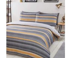 Sleepdown Stripe-Bedding Mustard Chambray-Bettwäsche-Set für King-Size-Bett, Wendebettwäsche und Kissenbezüge, Baumwollmischung, senffarben