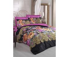 Cotton Box Bettwäsche-Set für Doppelbett, Satin 220 x 220 cm Fuchsia Black Yellow Orange