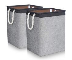 TomCare Wäschekörbe, 2 Stück, faltbar, tragbarer Wäschekorb, integriertes Futter mit Griffen, abnehmbare Klammern, Wäscheaufbewahrung, Haushalts-Organizer für Zuhause, Büro, Organizer, Grau