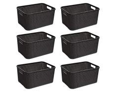 BranQ - Home essential Korb in Rattan Design 6er Set Grösse S 7l, Kunststoff PP, Anthrazit, 28,5x19,5x12,9 cm (LxBxH)