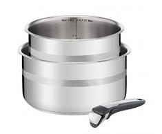 Tefal L95693 Ingenio Jamie Oliver Topfset, 3-teilig, Topf mit Ø 16 cm und Ø 18 cm, abnehmbarer Griff, kompatibel mit allen Herdarten, Edelstahl