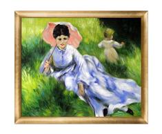 overstockArt Woman, Sonnenschirm Child, Sunlit Hillside by Renoir La Pastiche handbemalte Ölreproduktion mit goldenem Luminoso-Rahmen