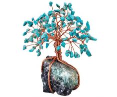 SUNYIK Trommelstein Edelstein Geld Baum Bonsai Fengshui Lucky Heilung Dekoration Green Howlite Turquoise Tree Wrapped on Fluorite Base(3.5)