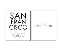 N&T City Skyline Wand Décor Prints – Set 2 Stück (8 x 10) Art Fotos – Typografie Minimalistische Poster 8x10 San Francisco