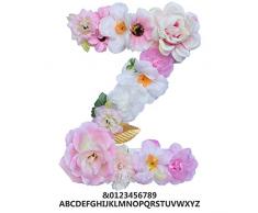 ZHENHAN Künstliche Ornamente mit Blumen-Buchstabe/Zahl, 20 x 13 x 3 cm, zum Aufhängen an Vordertür und Wand, Heimdekoration, für Babyparty, Jahrestag, Geburtstag, Babyzimmer, Z, 1 Letter