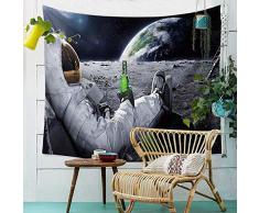 jessieline Wandbehang mit Astronautenmotiv, Raumfahrer sitzt im Raum und Trinken Bier Wand zu Hause Kunst Wandteppich für Schlafzimmer, Wohnzimmer, lustiger Wohnheim Hintergrund 79 L X 59 H y01