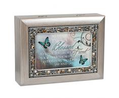 Cottage Garden Schmuck-Spieluhr, Design Blessed to Have You as Friend, gebürstetes Zinn, Spieluhr
