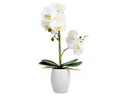 Dahlia Kunstpflanze Orchidee mit Keramiktopf Weißer Topf: Weiß