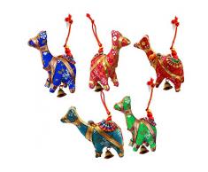 Rastogi handicrafts RASTOGI Kunsthandwerk Set of 5 Multi Colored Elefant, Vogel, camel, Herz, Glocke, Regenschirm Festival Dekostoff Collectible Tiere oder, Textil, camel