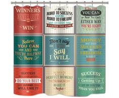 Riyidecor Motivative Zitate Duschvorhang grün rot inspirierende Sprüche 182,9 x 182,9 cm Paneel bedruckter Stoff Polyester Wasserdicht Home Badewanne Decor 12 Stück Kunststoff Duschhaken Krallenfuß Wanne