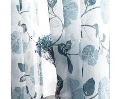 MRTREES Vorhang mit Blumenmuster, durchsichtig, Weiß Landhausstil W54×L45 blau