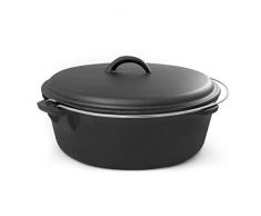 ExcelSteel 517 Schmortopf mit Griff, ideal für Zuhause und Kamin im Freien, 6 QT, Gusseisen, Schwarz