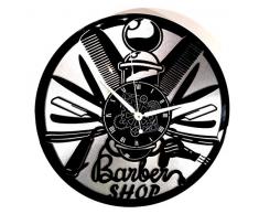 Instant Karma Clocks Wanduhr aus Vinyl, doppelt, Instant Karma Geschenkidee Vintage Barba Perücke Salon Bellezza Barbiere Barber Shop (Silber), ruhig