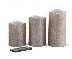 K&K Interiors 54172A-GDDK Stumpenkerzen mit LED-Beleuchtung, flammenlos, mit Timer und Fernbedienung, goldfarben, 3 Stück