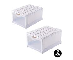 Faltbare Schuhbox aus Kunststoff stapelbar – 2 Stück für Damen und Herren Schuh-Aufbewahrungsbox für Schuhe, Stauraum für Schuhe, Schuhaufbewahrung mit transparenten Fenstern für Kleiderschrank, Schrank, Eingangsbereich, Flur
