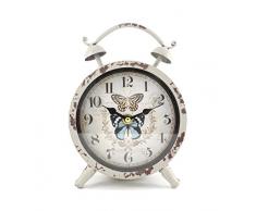 Chaomian Home Ornaments Handarbeit Metall Analog Silent Quarz Schreibtisch Uhr, 21,3 x 16,3 cm Vintage Rustikal Look mit Griff, Glas auf Vorder - 8.4x6.4 White-Butterfly