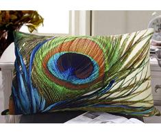 whooplaArt Samt Pfauenfeder-Kissenbezug, dekorativer Kissenbezug doppelseitig Bedruckt 14X22(35X55CM) Multicolors