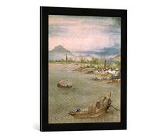 Gerahmtes Bild von 18. Jahrhundert China: Boot mit Tee-Fracht / 18.Jh, Kunstdruck im hochwertigen handgefertigten Bilder-Rahmen, 40x60 cm, Schwarz matt