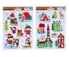 The Happy Holiday Weihnachts-Fensterdekoration – wählen Sie Stil – Weihnachtsdorf, Weihnachtsmann, Rentiere, Schlitten, Schneemann, Elfen, Pinguine oder Schwarz und Gold Dorf Penguin