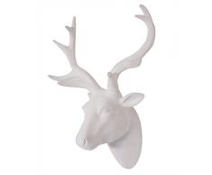 Smarten Arts Wanddekoration, Hirschkopf, Kunstharz, Kunstpelz/Filz/Samtiger Hirschkopf mit weißem Geweih, für Wandbefestigung, 25,4 x 30,5 x 14 cm