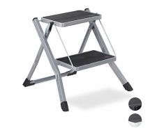 Relaxdays Trittleiter klappbar, 2 Stufen, platzsparender Klapptritt, rutschfest, Eisen, HBT ca. 45 x 50 x 50 cm, Grau