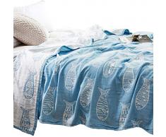 MEJU Musselin leichte Sommerdecke für Bett, Sofa, Couch, 100% gekämmte Baumwolle, 4-lagig, weich, warm, schnell trocknend Twin 59 X 78 Fish Blue