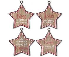 K&K Interiors 53705A Dekofigur Stern aus Holz, 90% Naturholztanne, 10% Eisen, Rot/Weiß gestreift